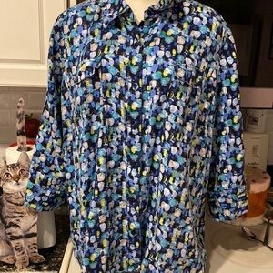Q womens Kim Rogers casual 3/4 sleeve button front plus size shirt 2x. EUC